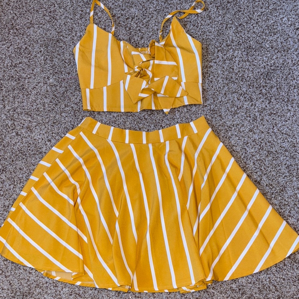 Yellow and White Striped Two-Piece Set